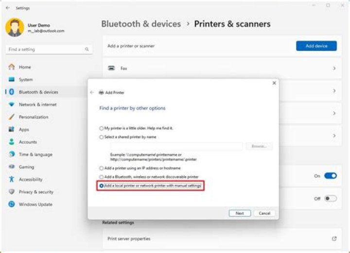 The Add a local printer or network printer option Add a local printer or network printer option printer error 0x00003e3