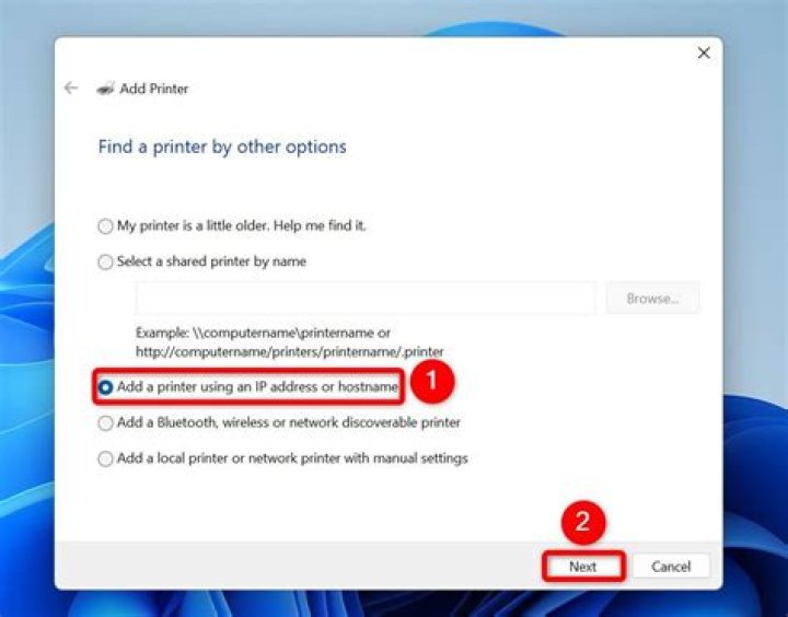 Add manually option wireless printer windows 11