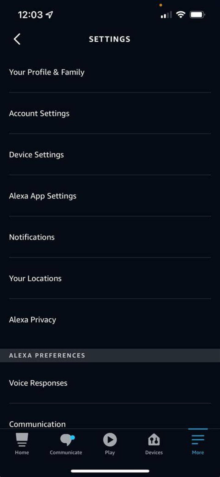 alexa settings page