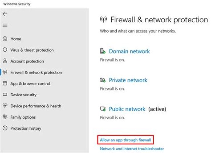 Allow an app through firewall