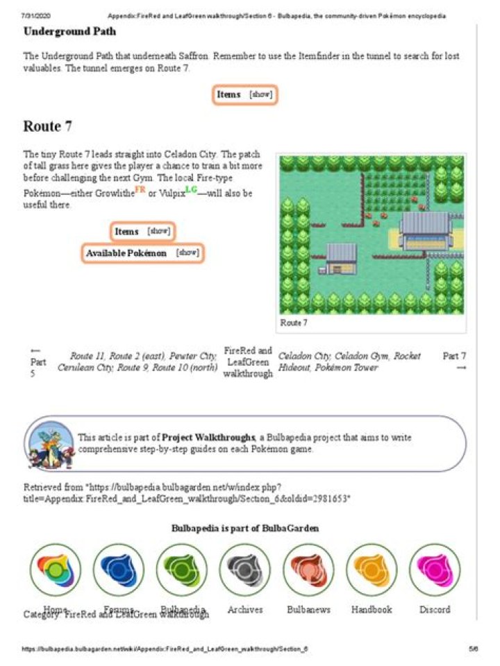 Appendix:Yellow walkthrough/Section 15 - Bulbapedia, the community-driven Pokémon encyclopedia