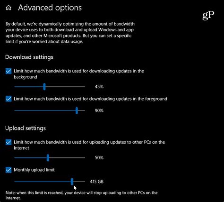 Change Upload Settings bandwidth