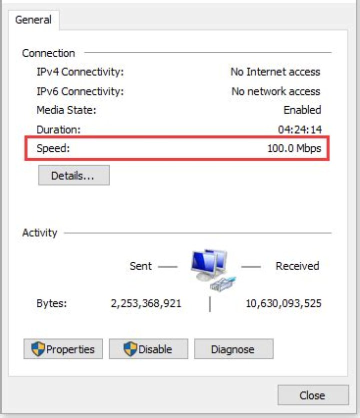 check network card speed windows 10