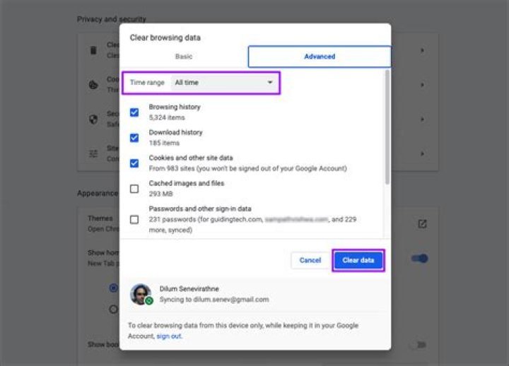 clear browsing data chrome