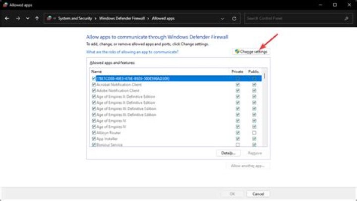 clicking change settings windows firewall