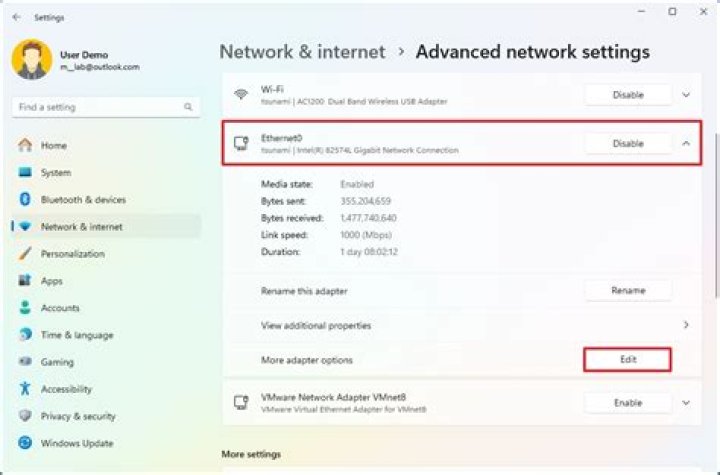 clicking network internet win11 settings