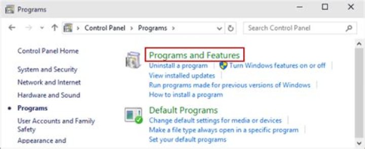 control panel programs and features