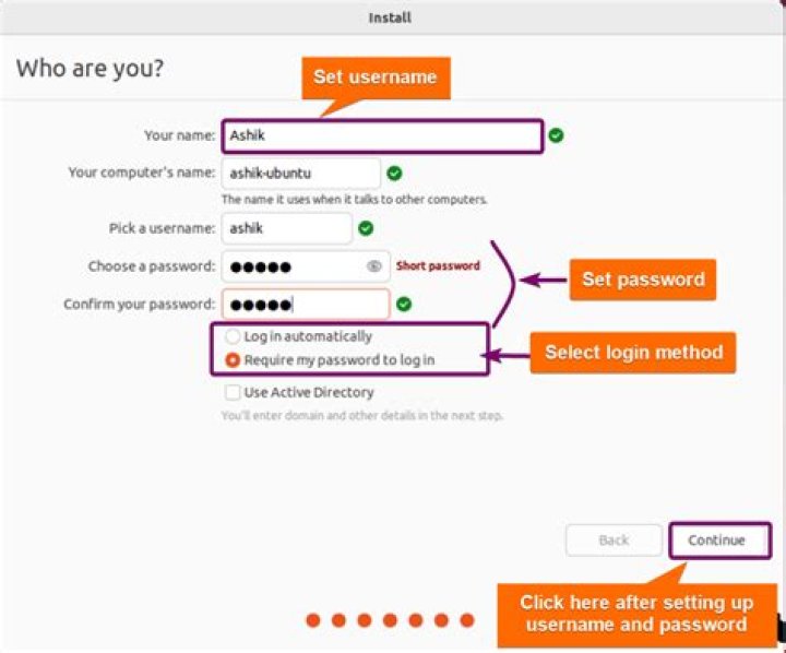 Create user name and password