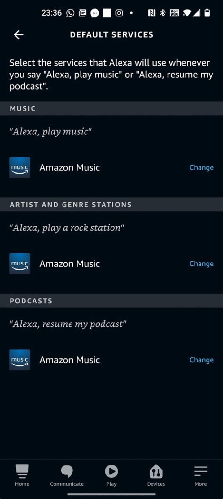 default music streaming services alexa