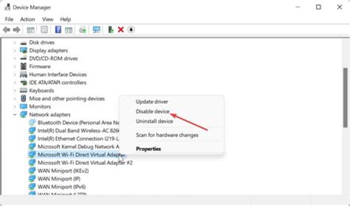 disable device wlanext.exe
