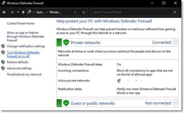 Disable firewall for both public and private networks