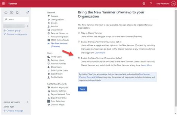 Enable the new Yammer preview