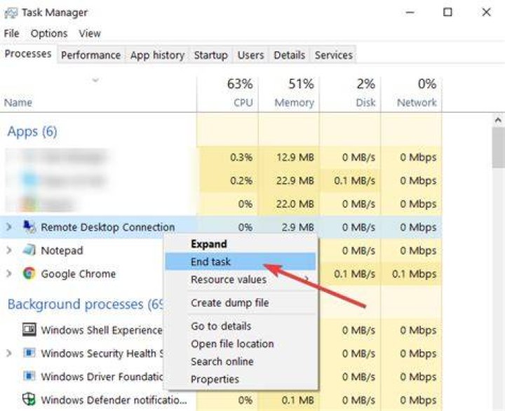 end remove desktop connection task