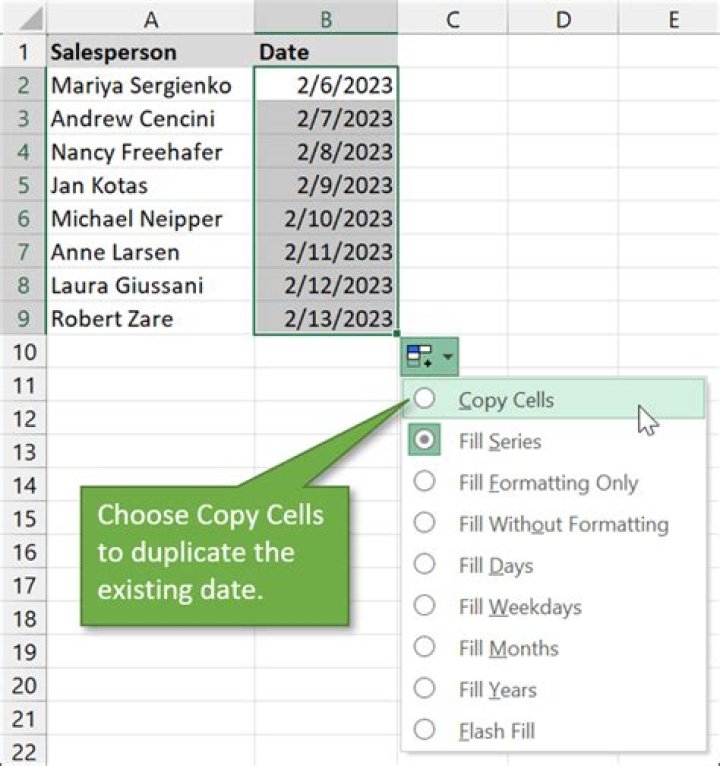 entering the dates on the opposite side