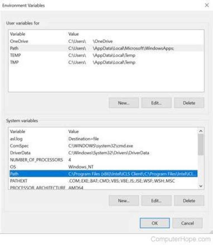 The Environment Variables window Environment Variables window pip is not recognized