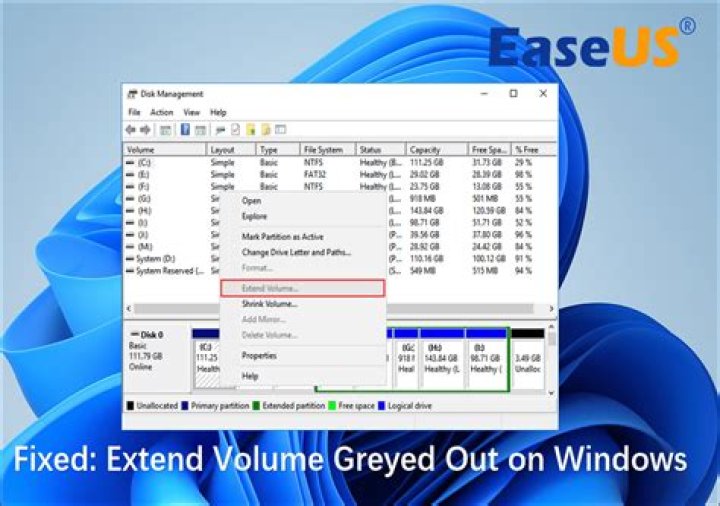 extend volume greyed out windows 11
