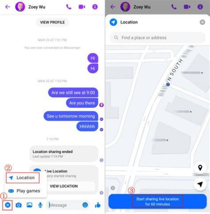 Facebook Messenger send location