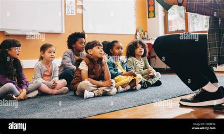 FILE - Children listen to their teacher as they sit in a classroom on the first day of the start of the school year on Sept. 2, 2019. (Photo by MARTIN BUREAU/AFP via Getty Images)