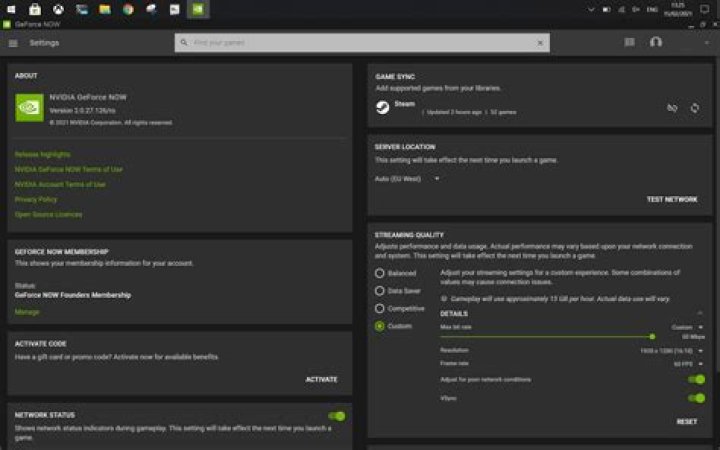 GeForce Now settings GeForce Now settings