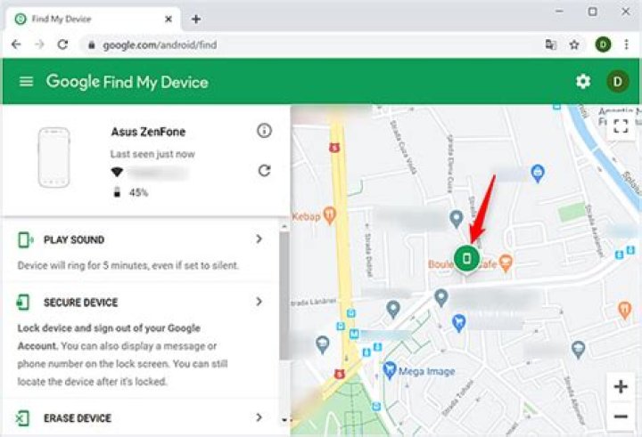 Google find my device in android device manager homescreen