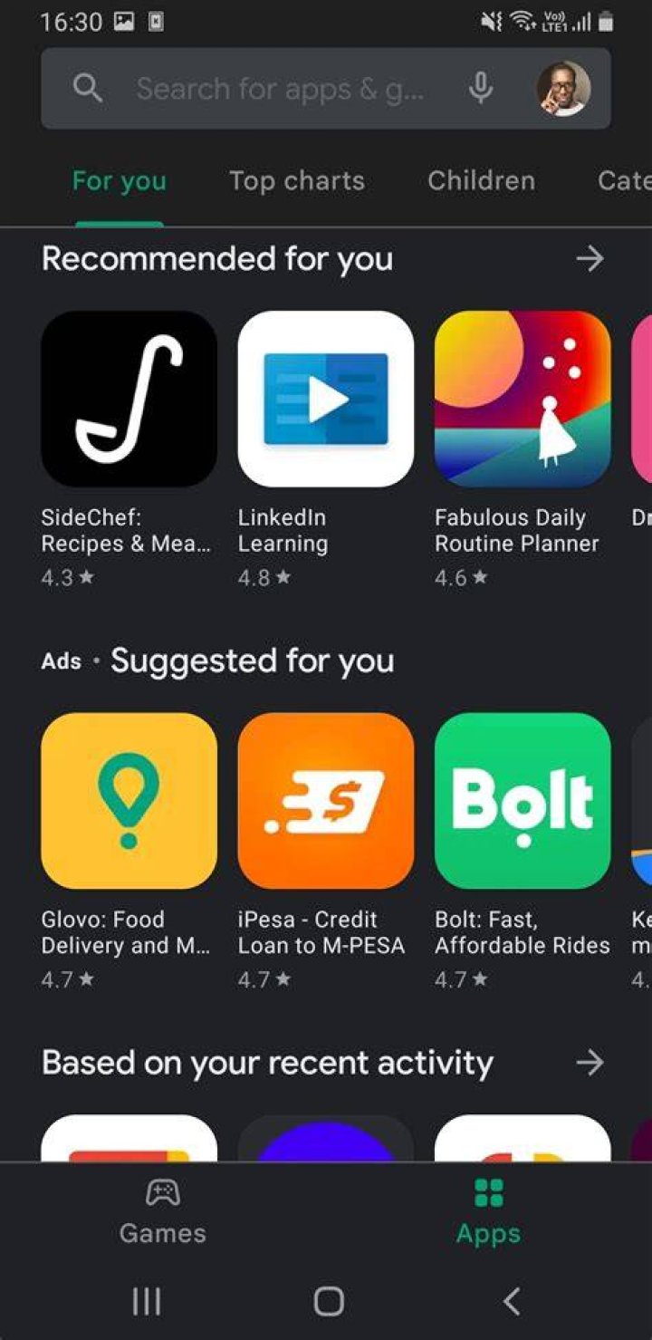 Google Play store home page