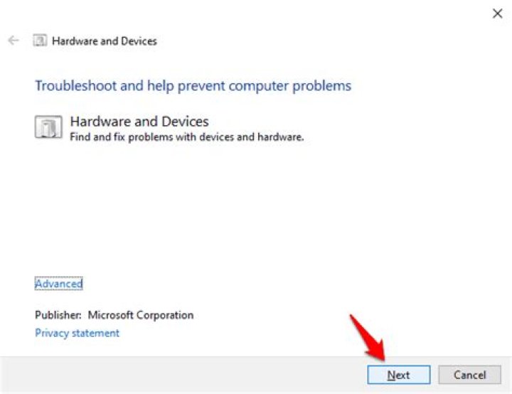 hardware devices troubleshooter windows 10
