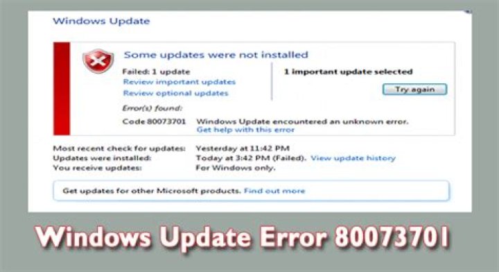 How to fix Windows update error 80073701