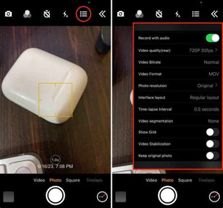 Huawei P30 camera app settings
