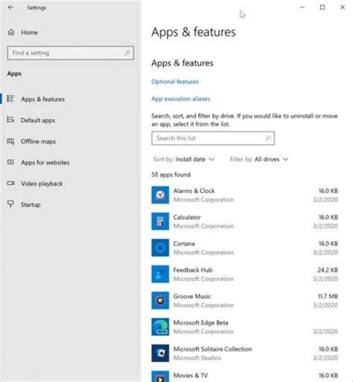 Installed apps