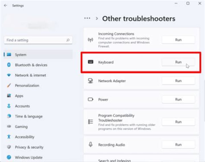 keyboard troubleshooter
