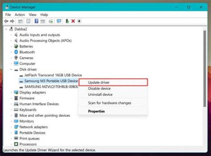 Launch Device Manager to update Wi-Fi driver