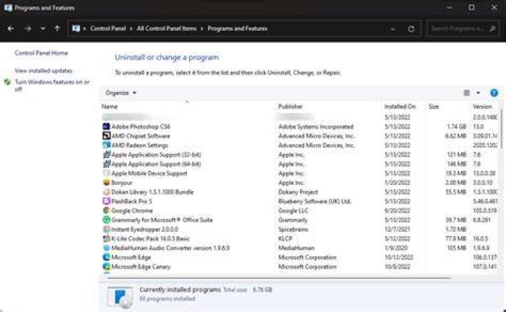 Launch Programs and Features to fix windows 11 download stuck