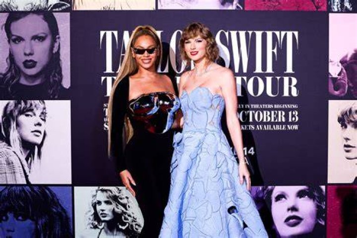 (L-R) Beyoncé Knowles-Carter and Taylor Swift attend the "Taylor Swift: The Eras Tour" Concert Movie World Premiere at AMC The Grove 14 on October 11, 2023 in Los Angeles, California.