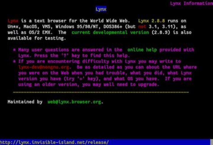 lynx main page Lynx web browser main page