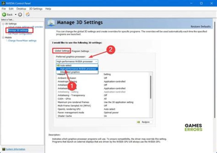 Manage 3D setting nvidia