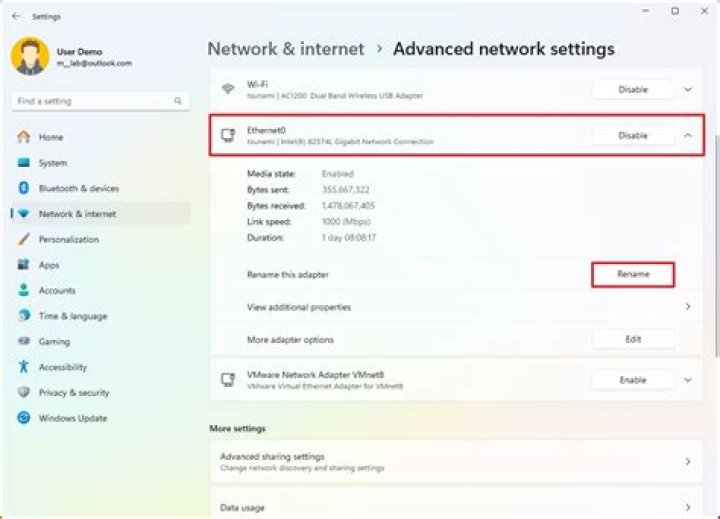 network & internet settings