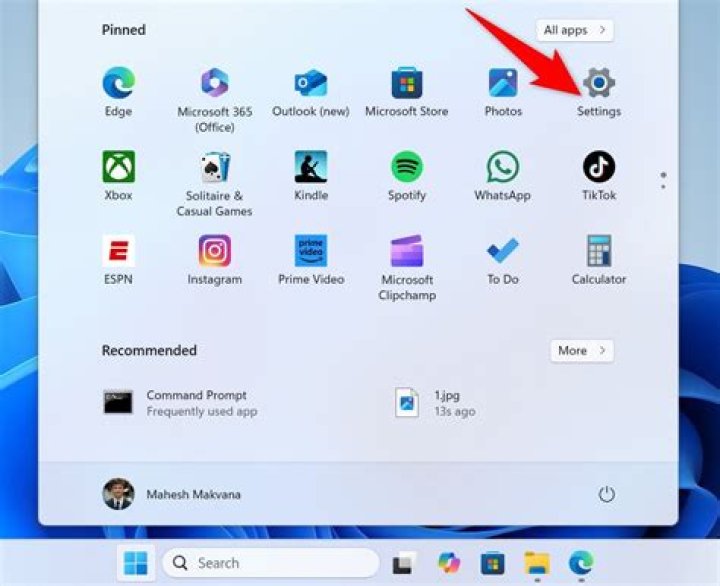 Opening Settings from the Start page
