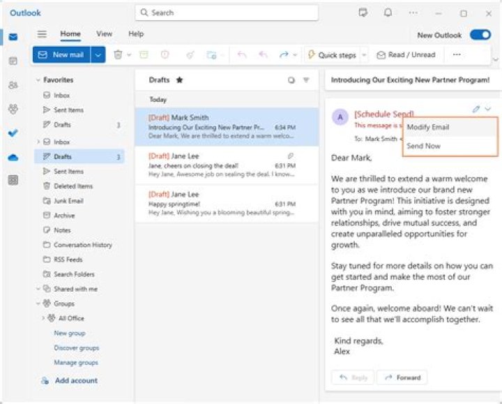 Outlook send later update