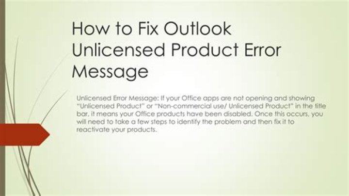 outlook unlicensed product error