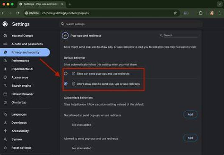 pop-ups and redirects opera browser enable pop ups