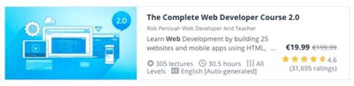 Price Drop on Rob Percival's Web Developer Course 2.0