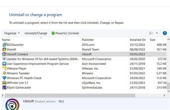 programs and features uninstaller