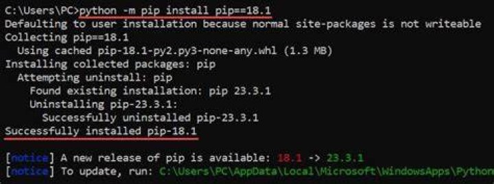 The Python install command Python install command pip is not recognized