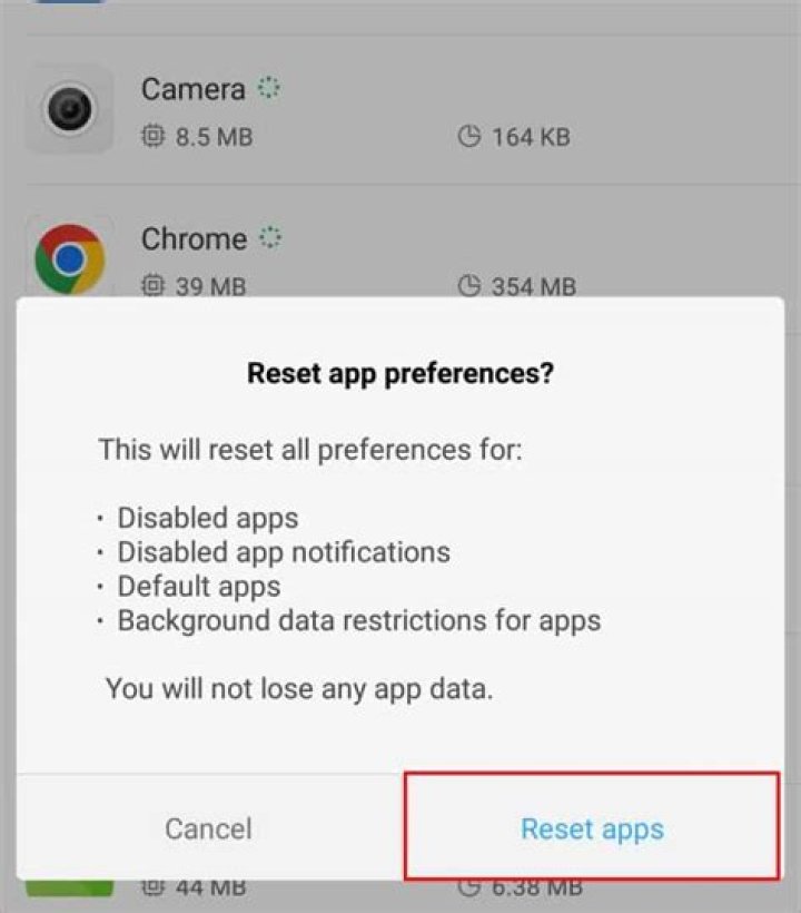 reset apps