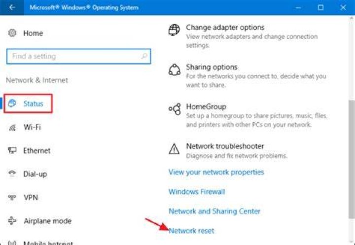 reset network settings windows 10