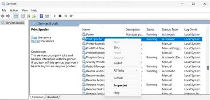 restart print spooler service