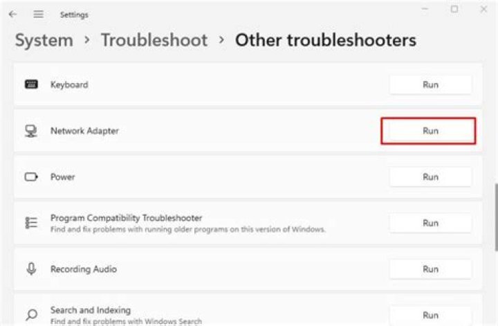 Run Network Adapters troubleshooters