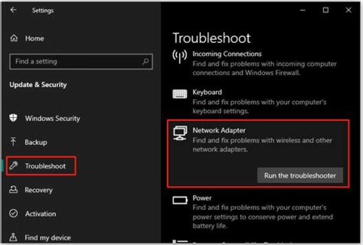 run the network adapter troubleshooter