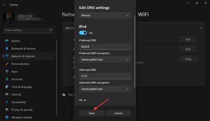 saving dns settings win11