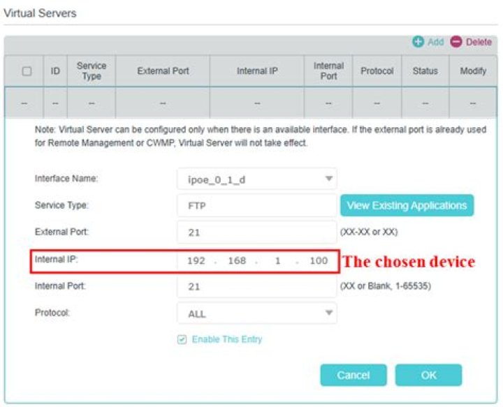saving virtual server settings tp link